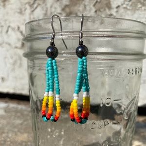 Handmade Native American Seed Bead Dangle Drop Earrings Pierced Ears